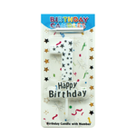 5" HAPPY BIRTHDAY CANDLE #1N WHITE W SILVER STARS