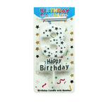 5'' BIRTHDAY CANDLE #3, WHITE W SILVER STARS