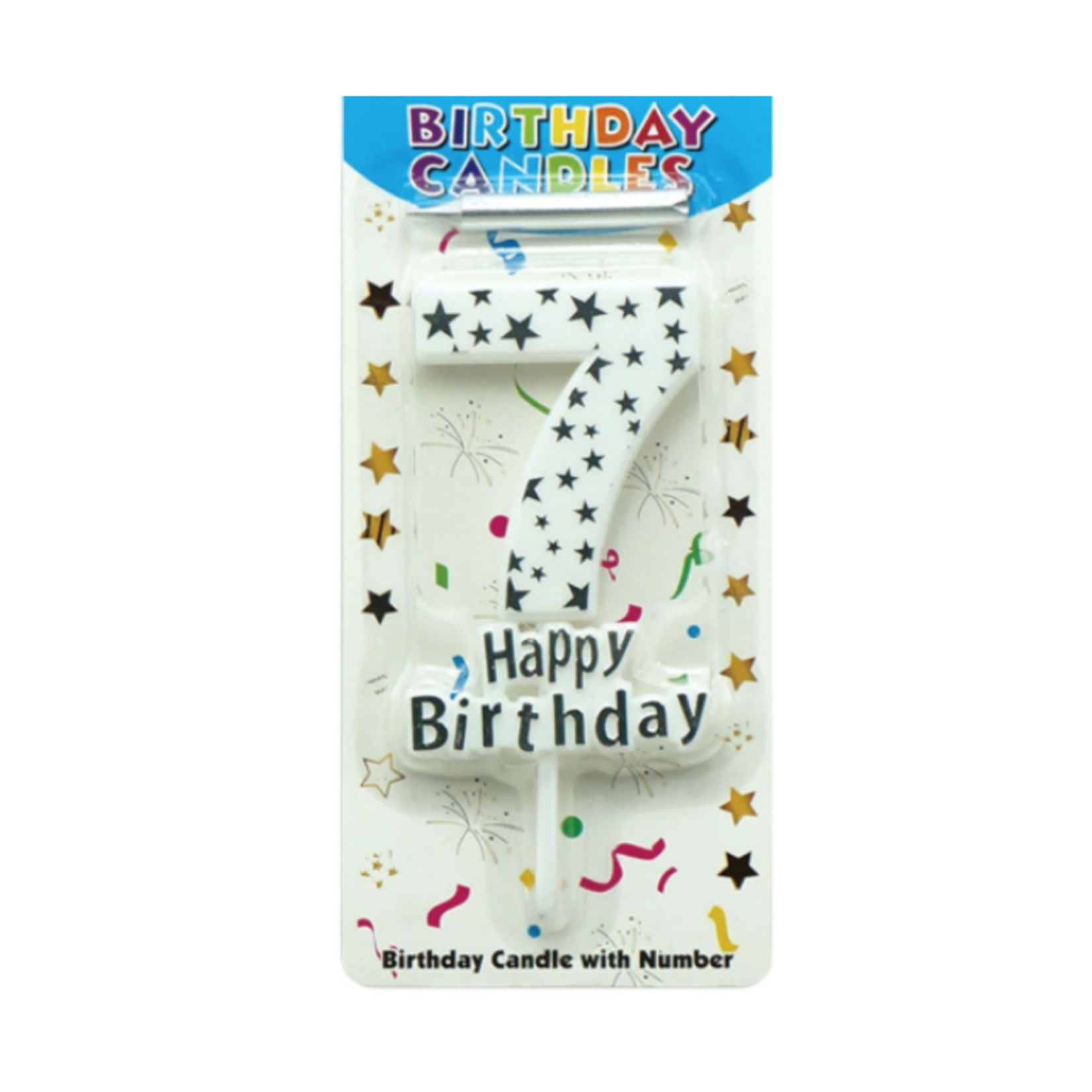 5'' BIRTHDAY CANDLE #7, WHITE W SILVER STARS