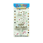 HAPPY BIRTHDAY CANDLE #1 WHITE WITH GOLD STARS