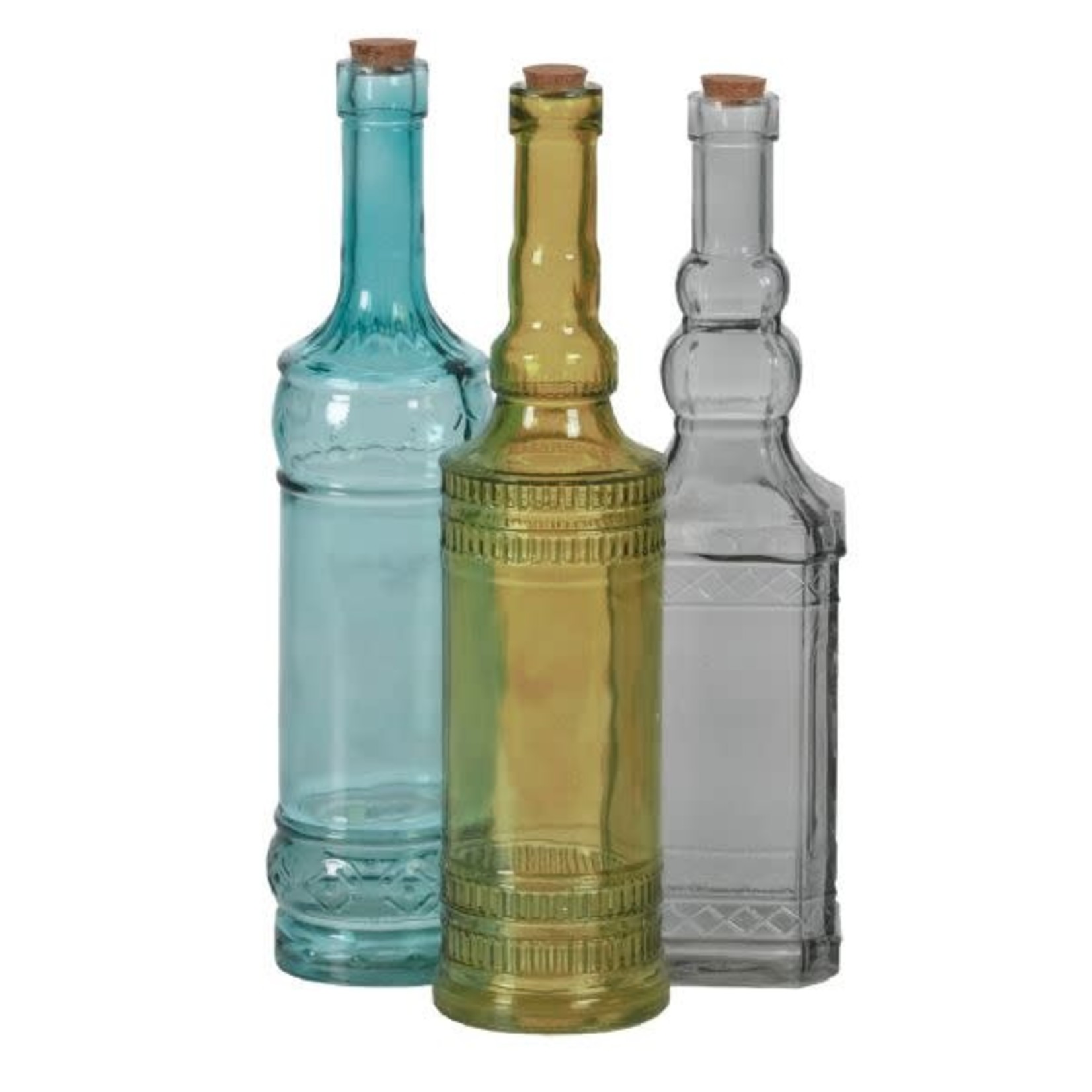 12"H X 3" ASSORTED GLASS BOTTLE (PRICE FOR EACH, BOX COMES ASSORTED)
