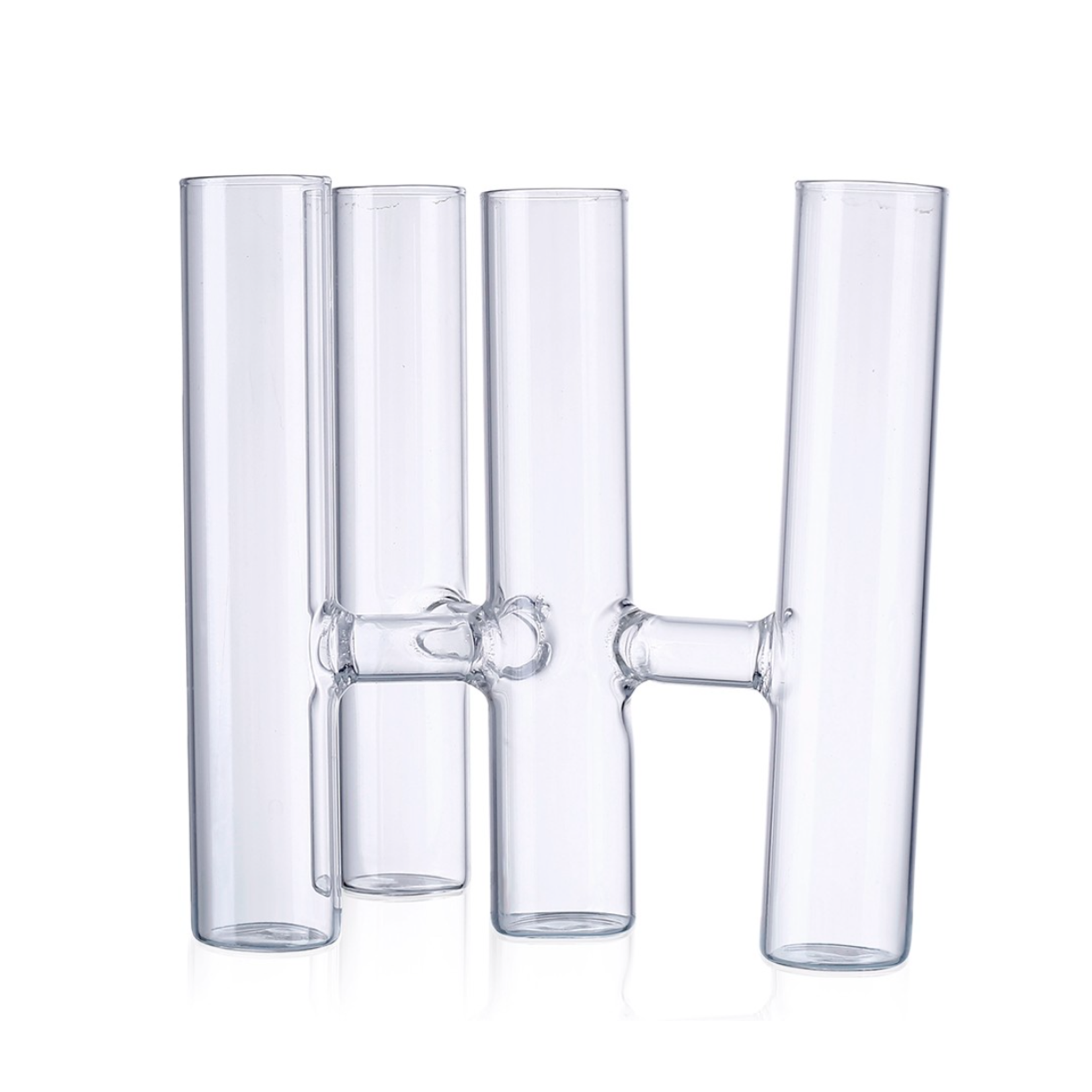 H:6" D:6”X5" ATTACHED 4 SMALL BUD VASE CYLINDERS