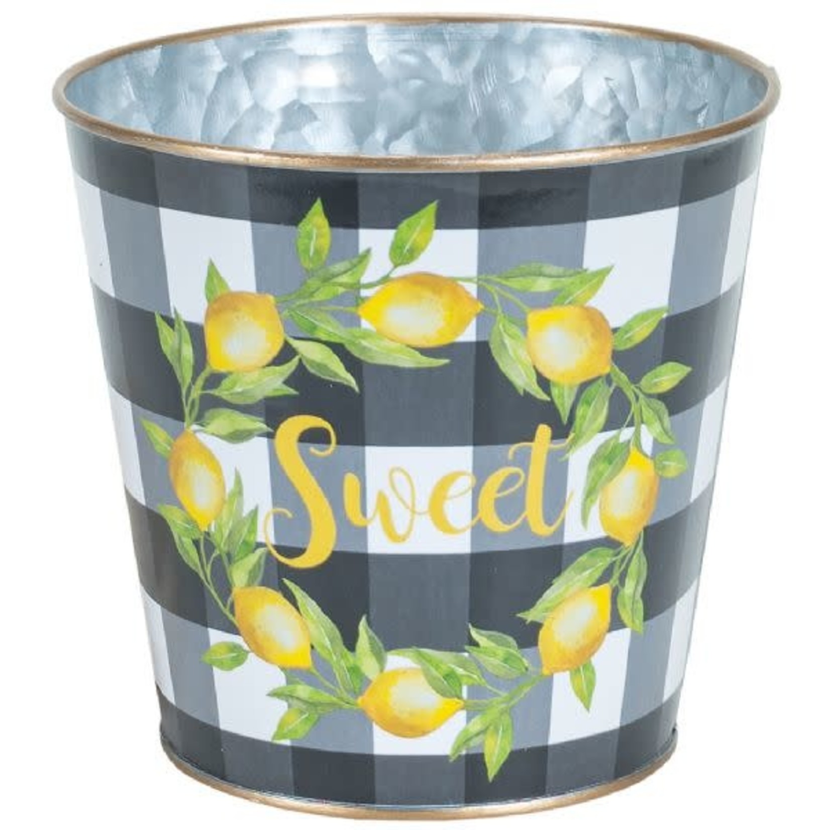 4.75" ROUND LEMON METAL PLANTER, reg $5.99 ND