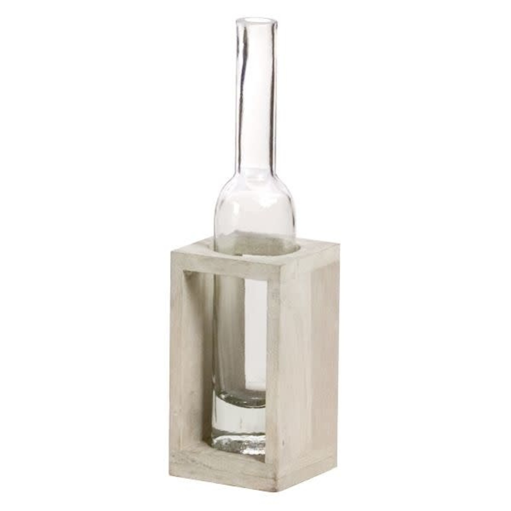 50% OFF WAS $6 NOW $3. 4.5"H X 2.25" GLASS BUD VASE WITH WOOD