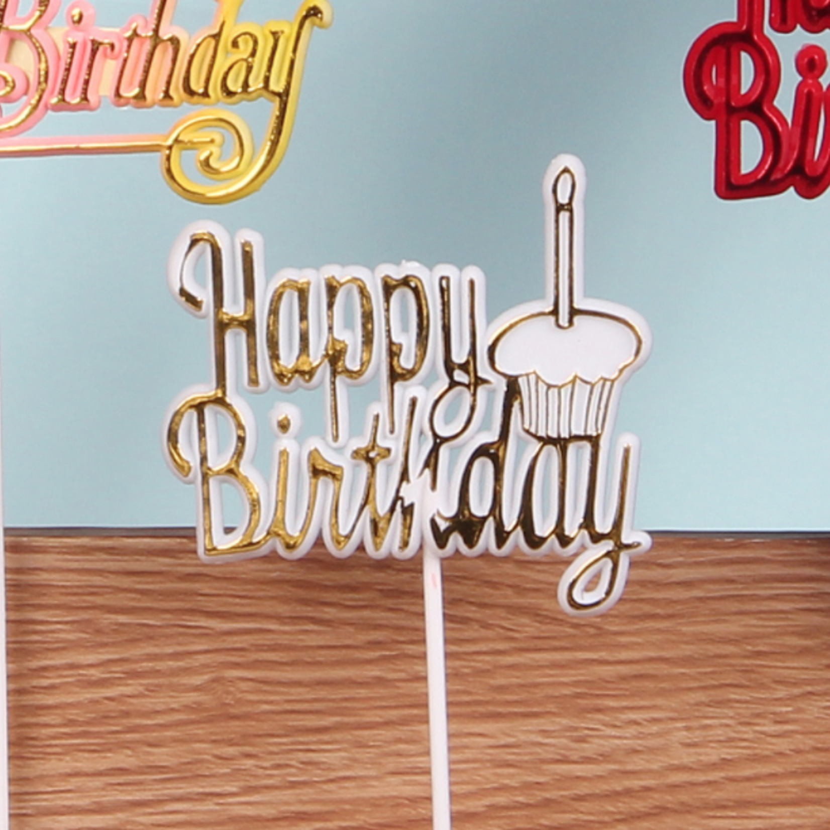HAPPY BIRTHDAY/CANDLE, WHITE AND GOLD pk of 12