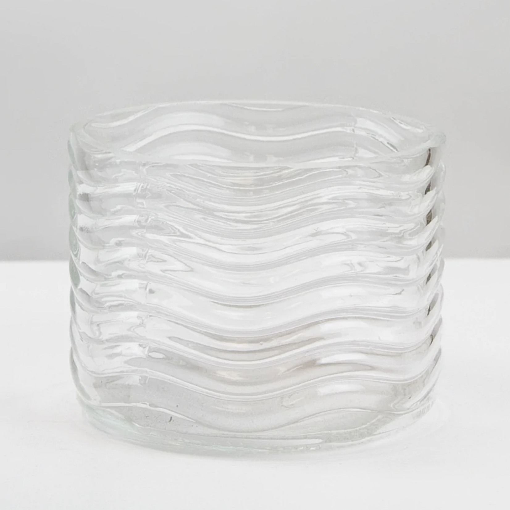 3.55”H X 4.35” CLEAR GLASS WAVE VASE CYLINDERS