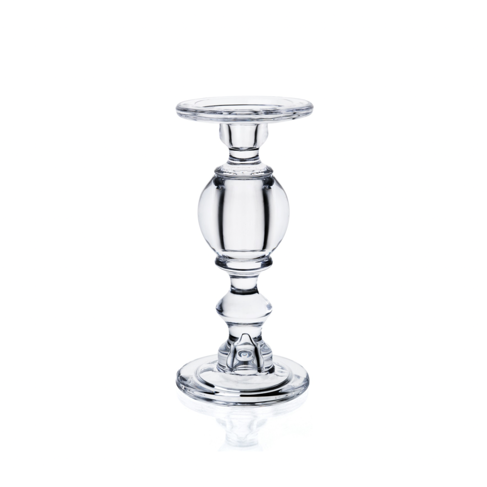9.5”h x 4.5” GLASS PILLER AND TAPER CANDLE HOLDER