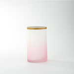 8"H X 4.5” GLASS FROSTED PINK WITH GOLD RIM CYLINDER