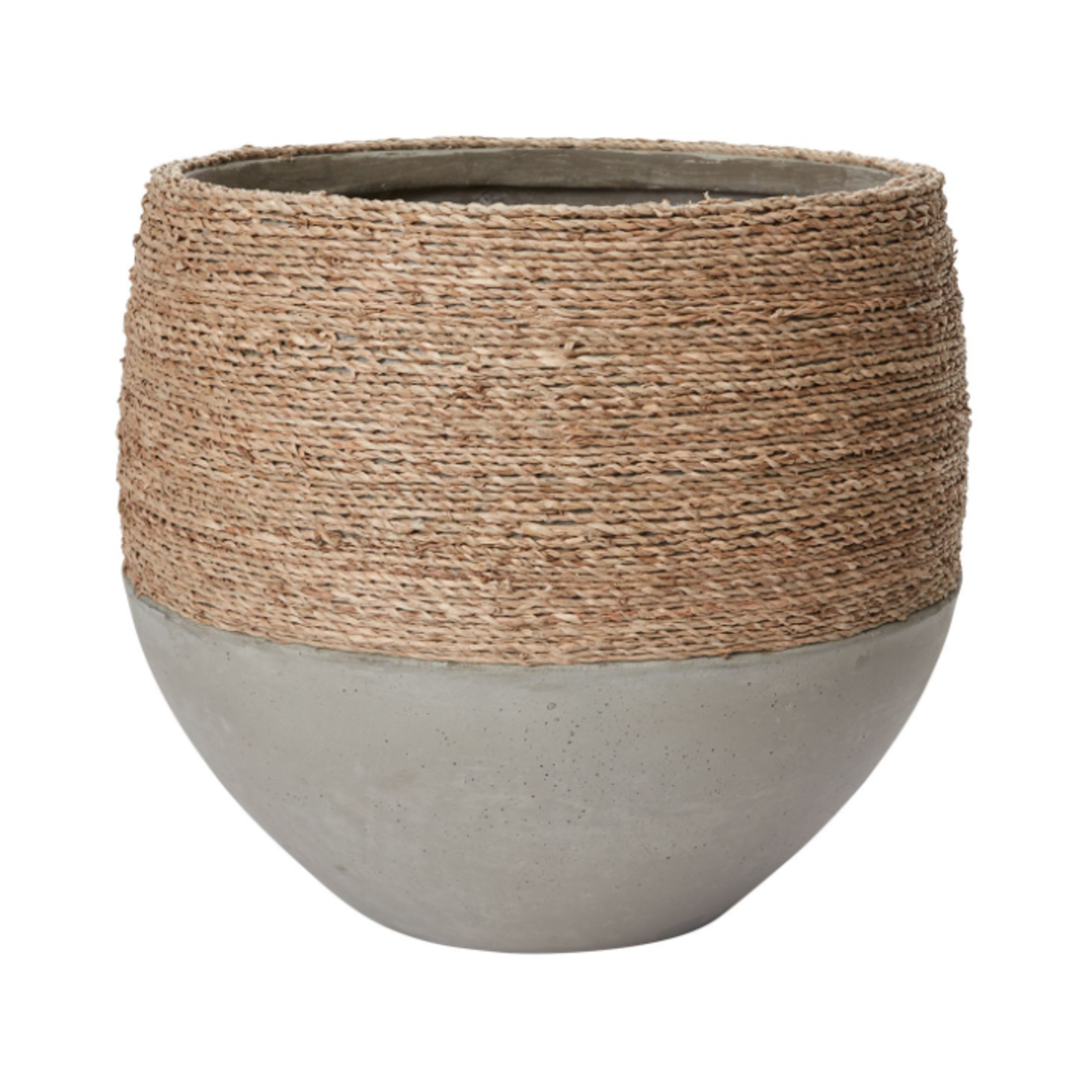 14.5”h x 15” CONCRETE REED POT WITH NATURAL ROPE