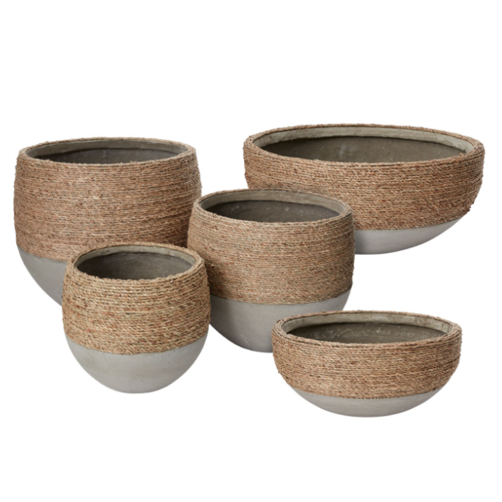14.5”h x 15” CONCRETE REED POT WITH NATURAL ROPE
