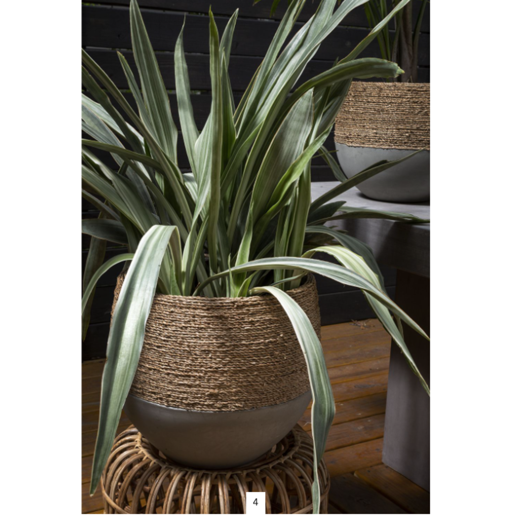 14.5”h x 15” CONCRETE REED POT WITH NATURAL ROPE