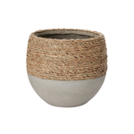 9.25”h x 9” CONCRETE REED POT WITH NATURAL ROPE