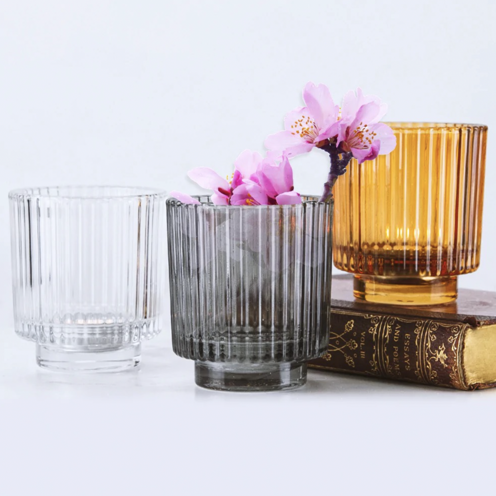 4”H X 3.75” AMBER GLASS TEALIGHT VOTIVE CANDLE HOLDER