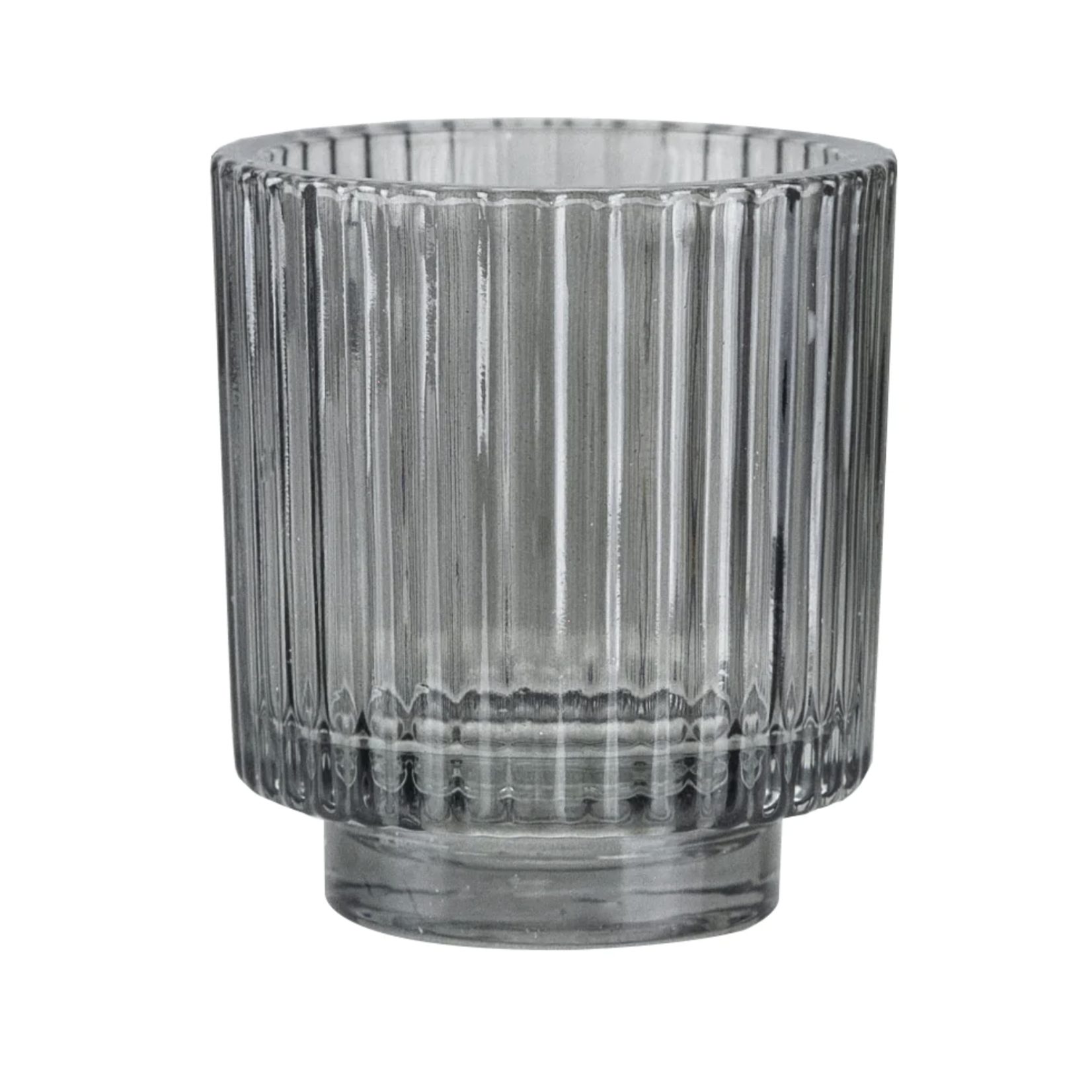 4”H X 3.75” SMOKED GLASS TEALIGHT VOTIVE CANDLE HOLDER