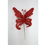 8”H RED GLITTER BUTTERFLY PICK