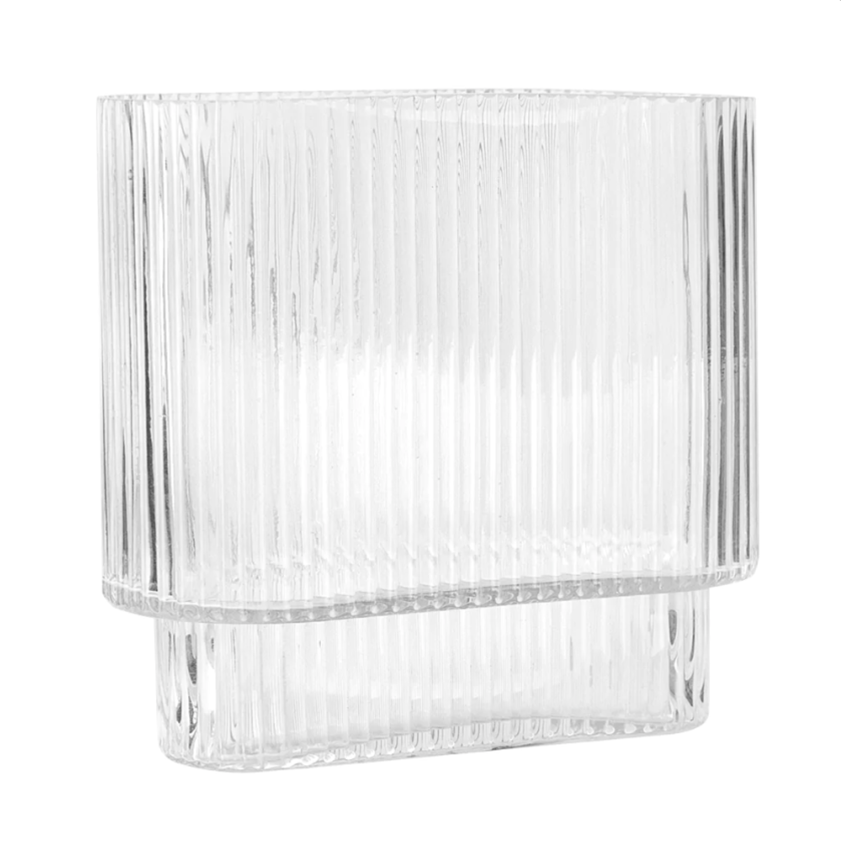 8”H X 8” X 3.75” OVAL GLASS FLUTED VASE