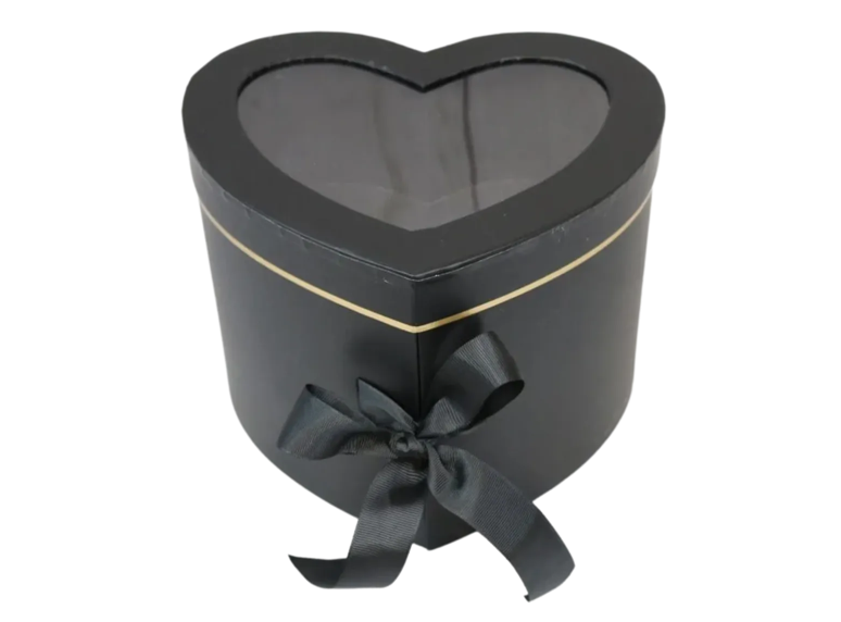 9" x 6.75" BLACK HEART BOX WITH CLEAR TOP, REG 14.99 QUALITY WHOLESALE