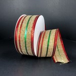 NAT LINEN/RD-EMRLD STRPS 1.5'' X 10 YDS reg $4.99