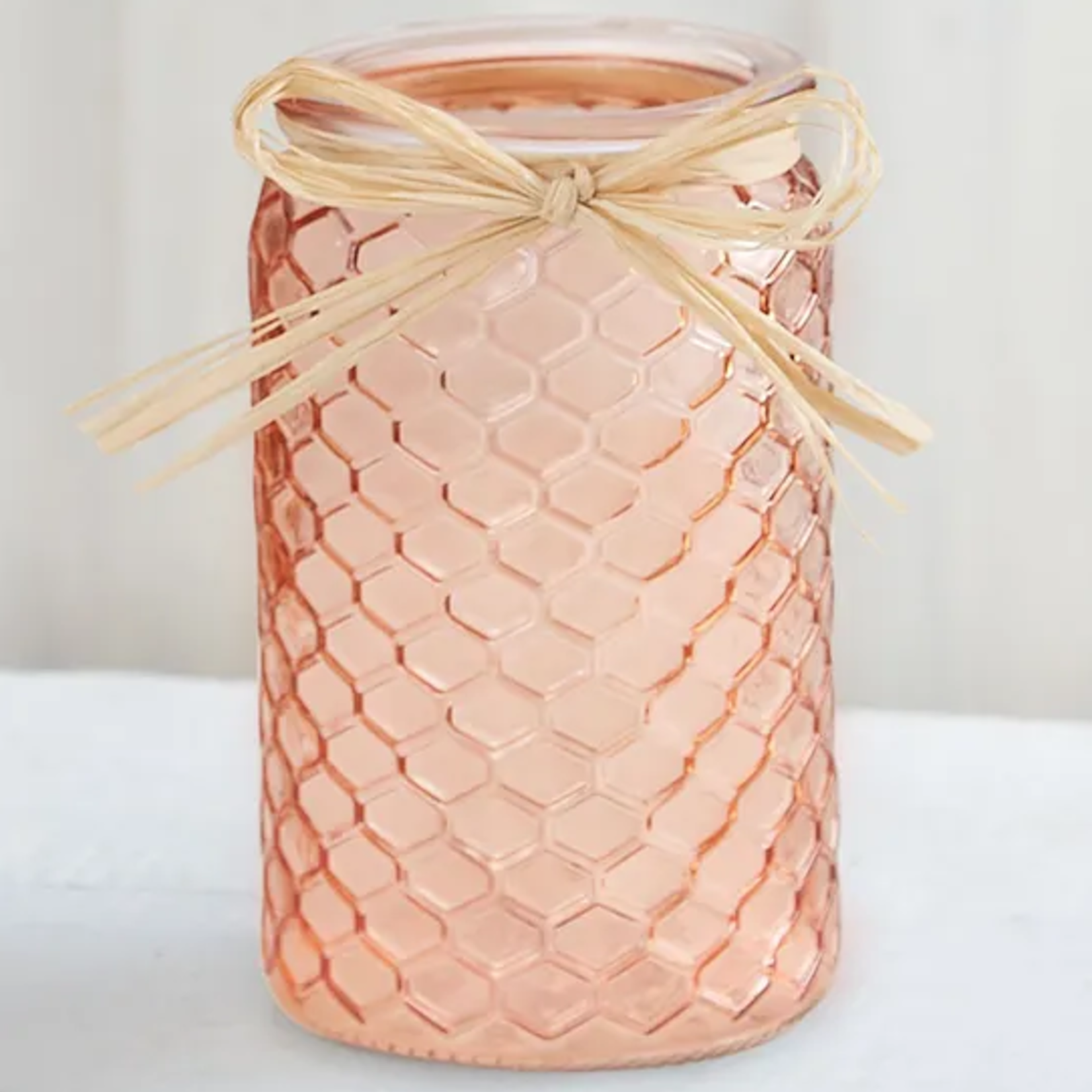 6.75”h x 4” GLASS PEACH HONEYCOMB MASON JAR, REG $5.99