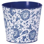 7 X 6" ROUND BLUE DELFT METAL PLANTER