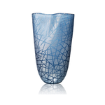 14.25”H X 10.25” BLUE GLASS CRISS CROSS VASE