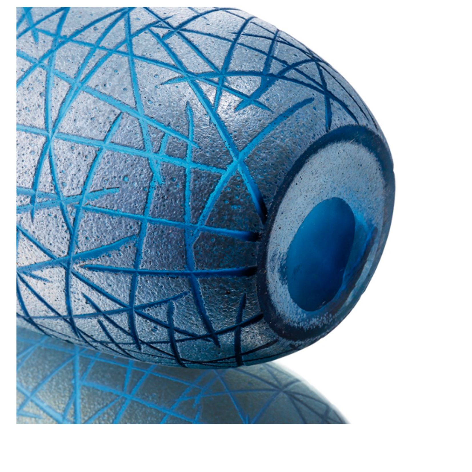 40% off was $70 now $41.99. 14.25”H X 10.25” BLUE GLASS CRISS CROSS VASE