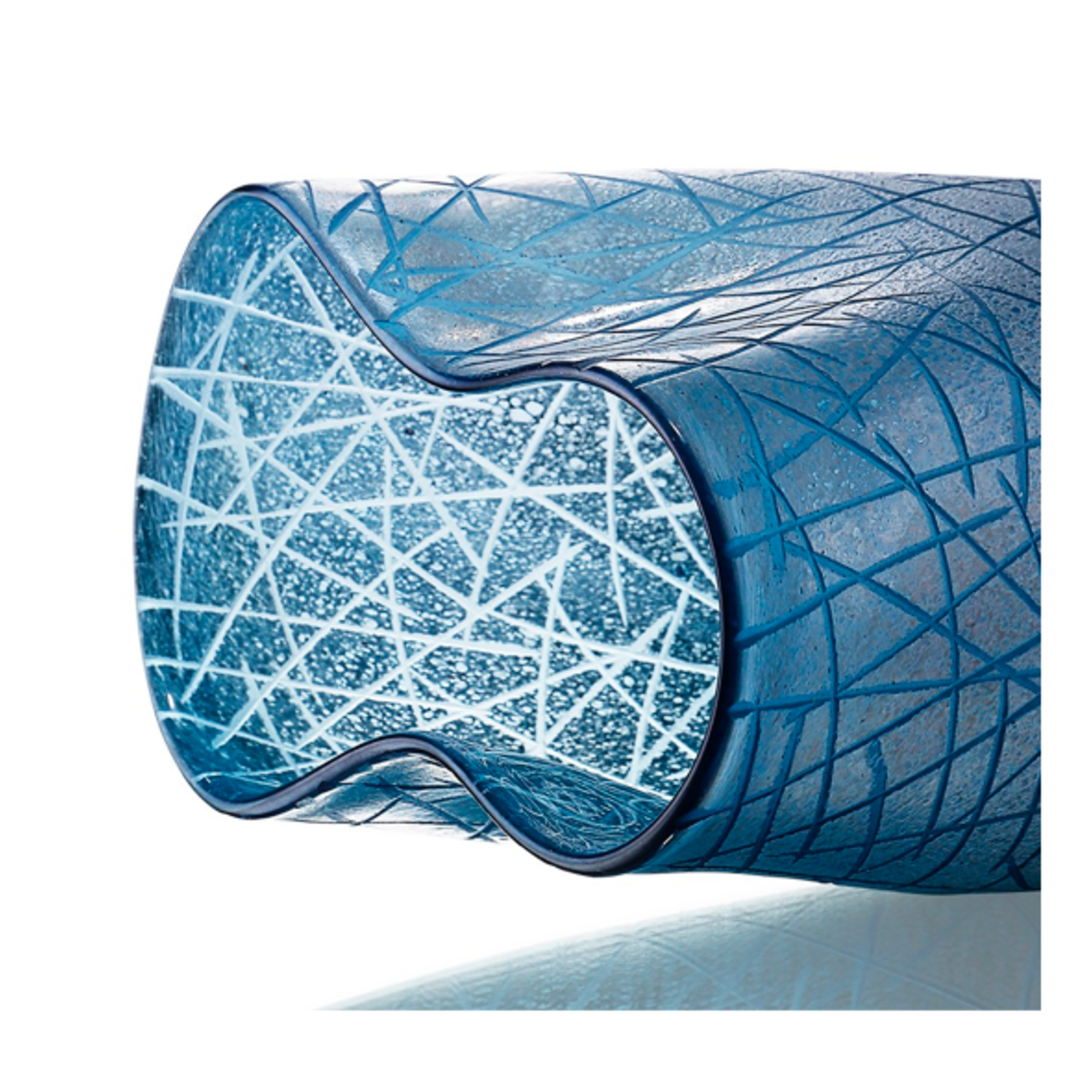 40% off was $70 now $41.99. 14.25”H X 10.25” BLUE GLASS CRISS CROSS VASE