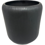 7” X 7” RIBBED BLACK CERAMIC CYLINDER POT VASE