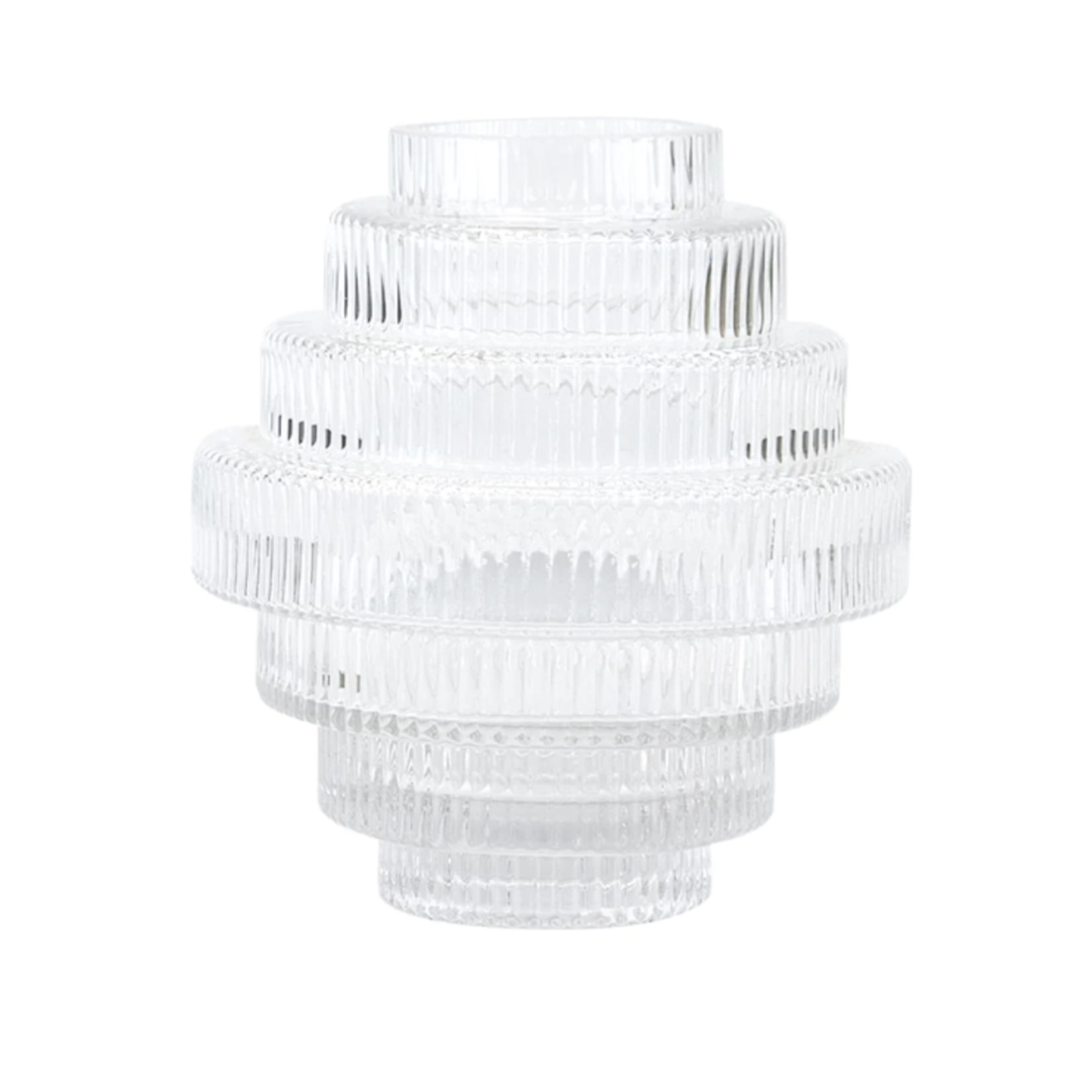 6.75”H X 6” NORDAL GLASS FLUTED VASE (2.5” OPENING)