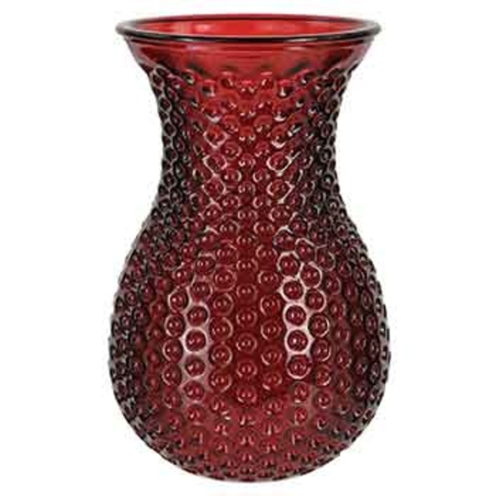 10”H X 5.25”OPEN RED DIMPLE GLASS VASE