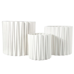 7.5”H X 8”LARGE WHITE CERAMIC CYLINDER WITH VERTICAL EMBOSSED
