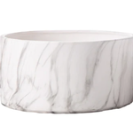 7”H X 13.5” LOW CYLINDER WHITE MARBLE WITH GOLD