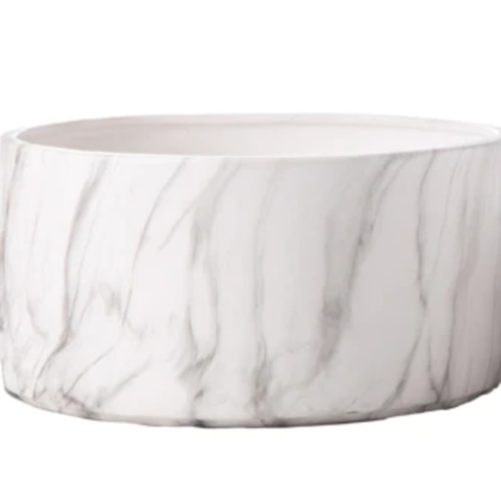 7”H X 13.5” LOW CYLINDER WHITE MARBLE WITH GOLD