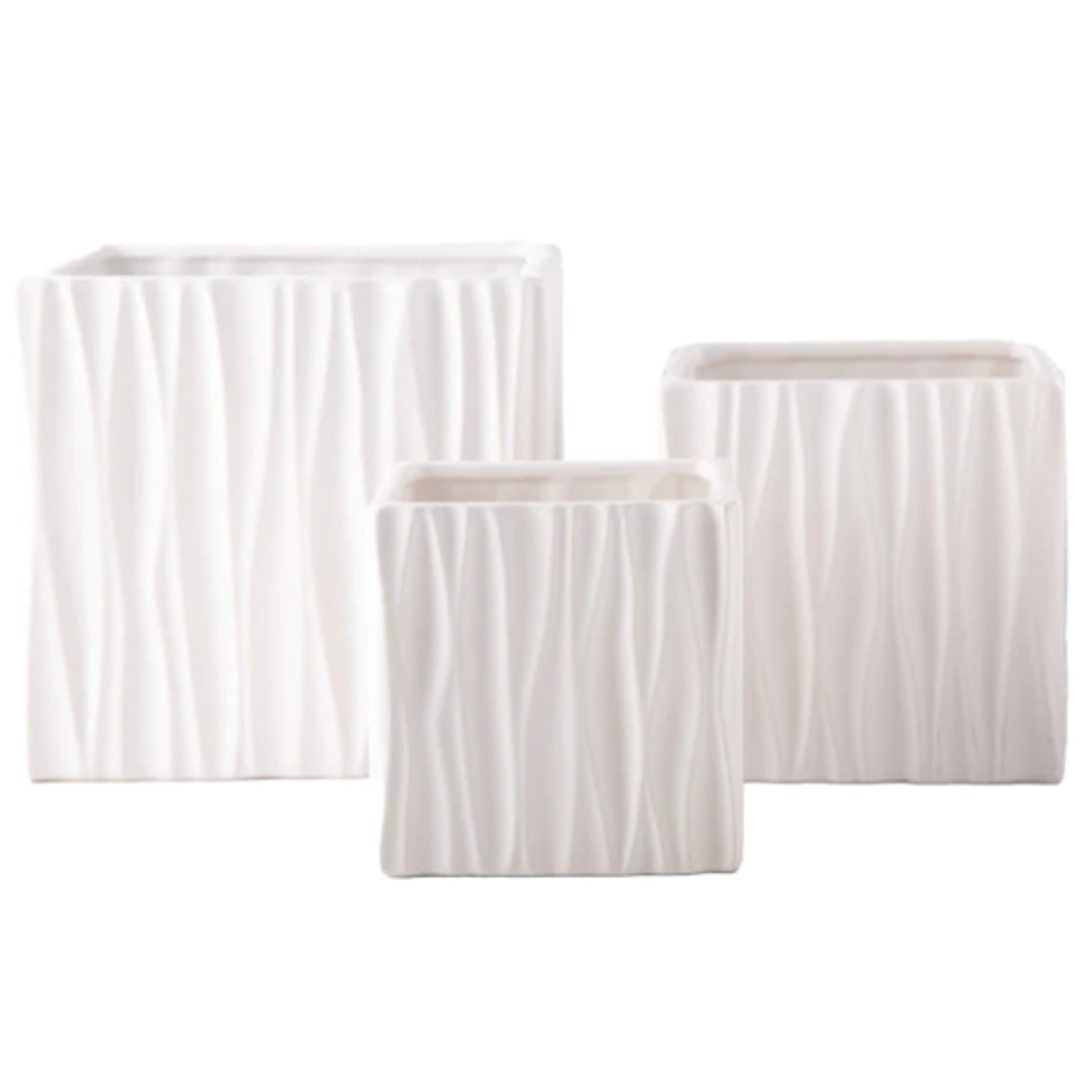 5” X 5” X 5” SMALL WHITE CERAMIC SQAURE POT WITH SEAMLESS WAVE