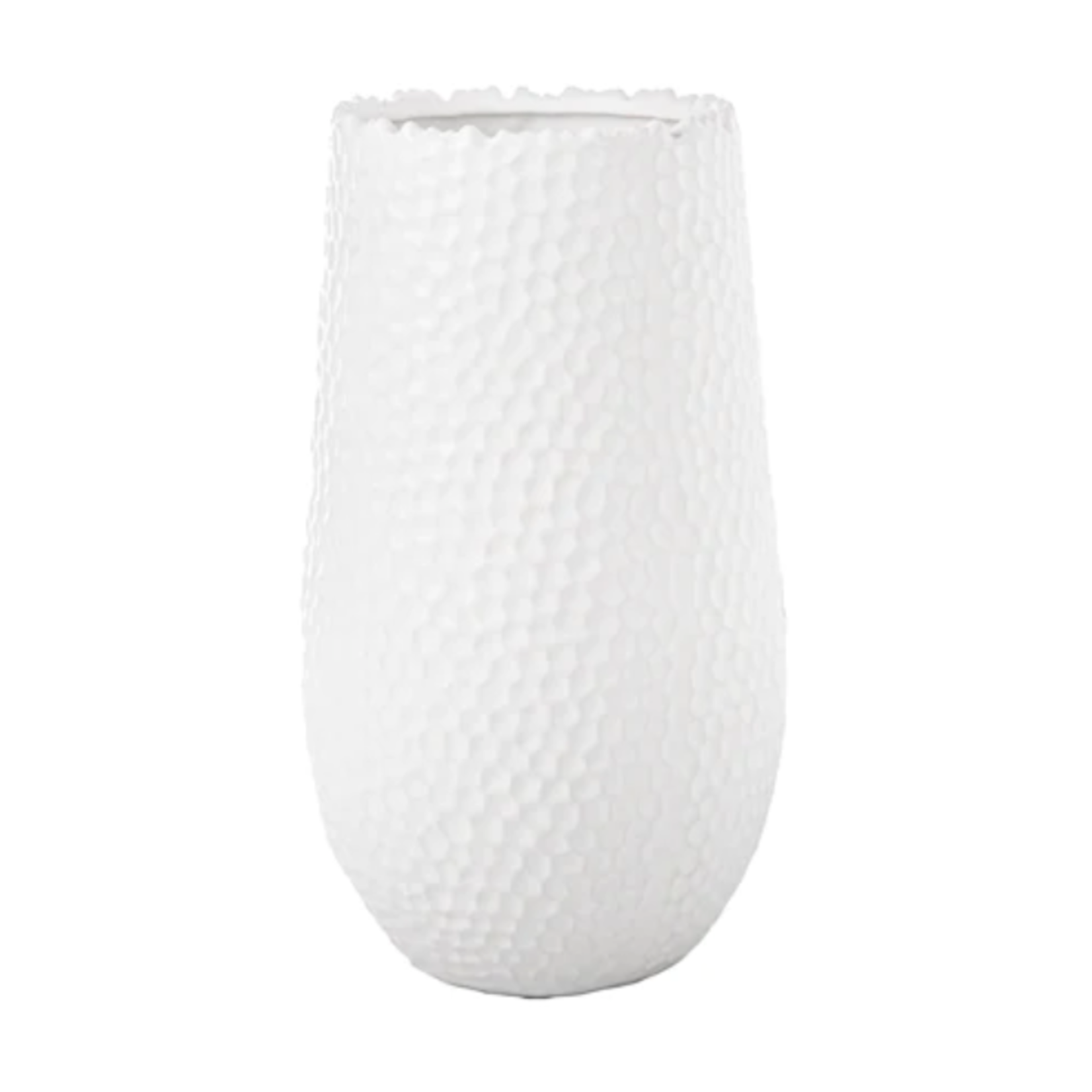 15.25”H X 8” WHITE CERAMIC DIMPLE VASE