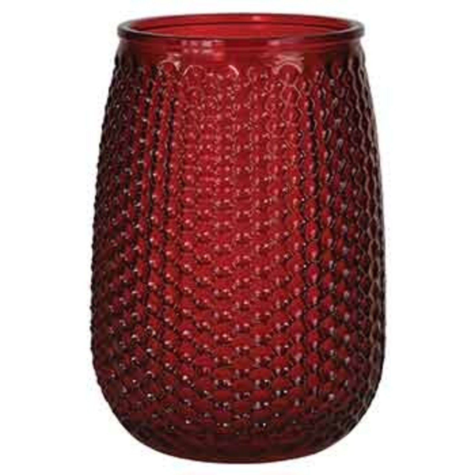 7.75"h x 4" RED DIMPLE GLASS VASE