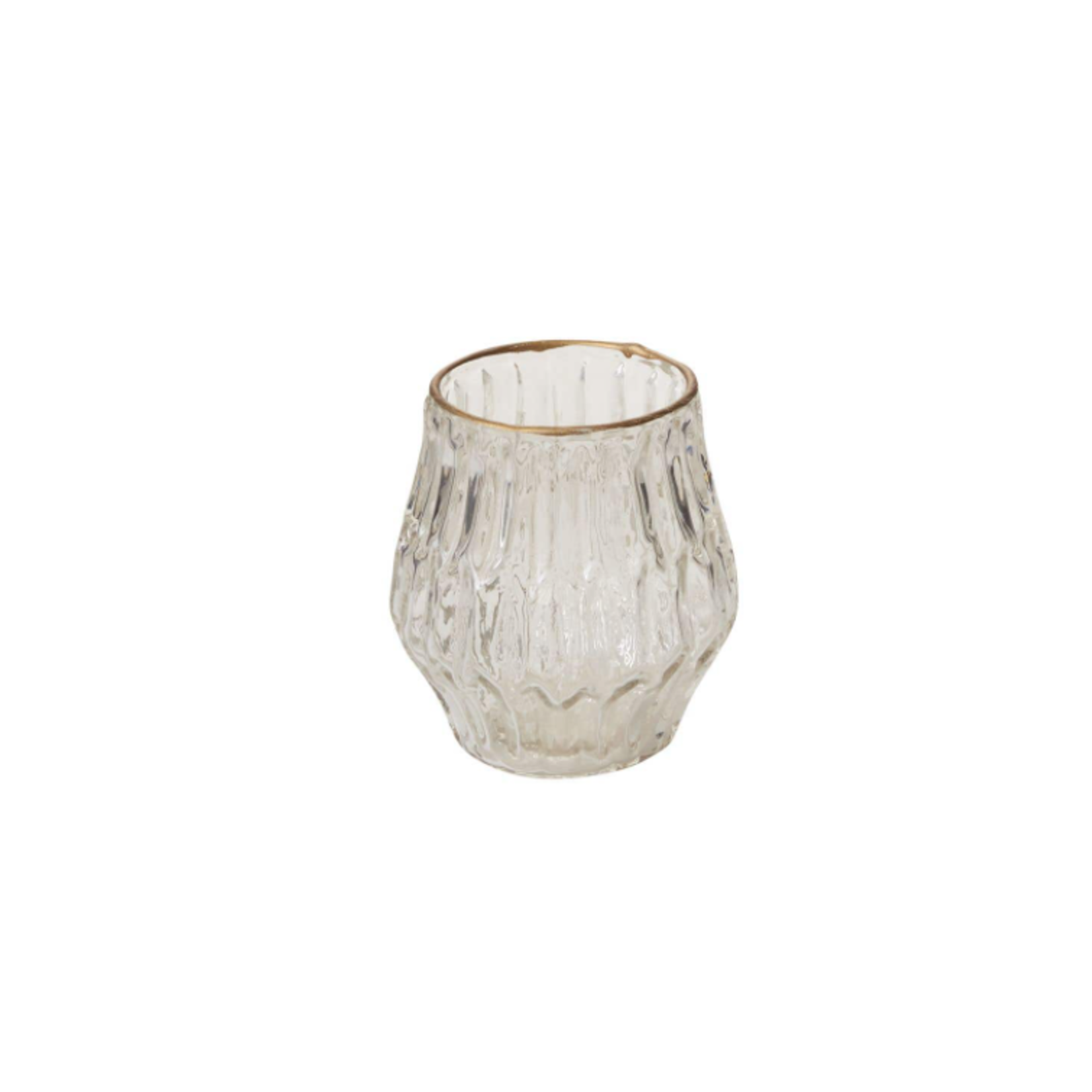 4”H X 3.5” CLEAR GLASS KATHERINE VOTIVE WITH GOLD LIP