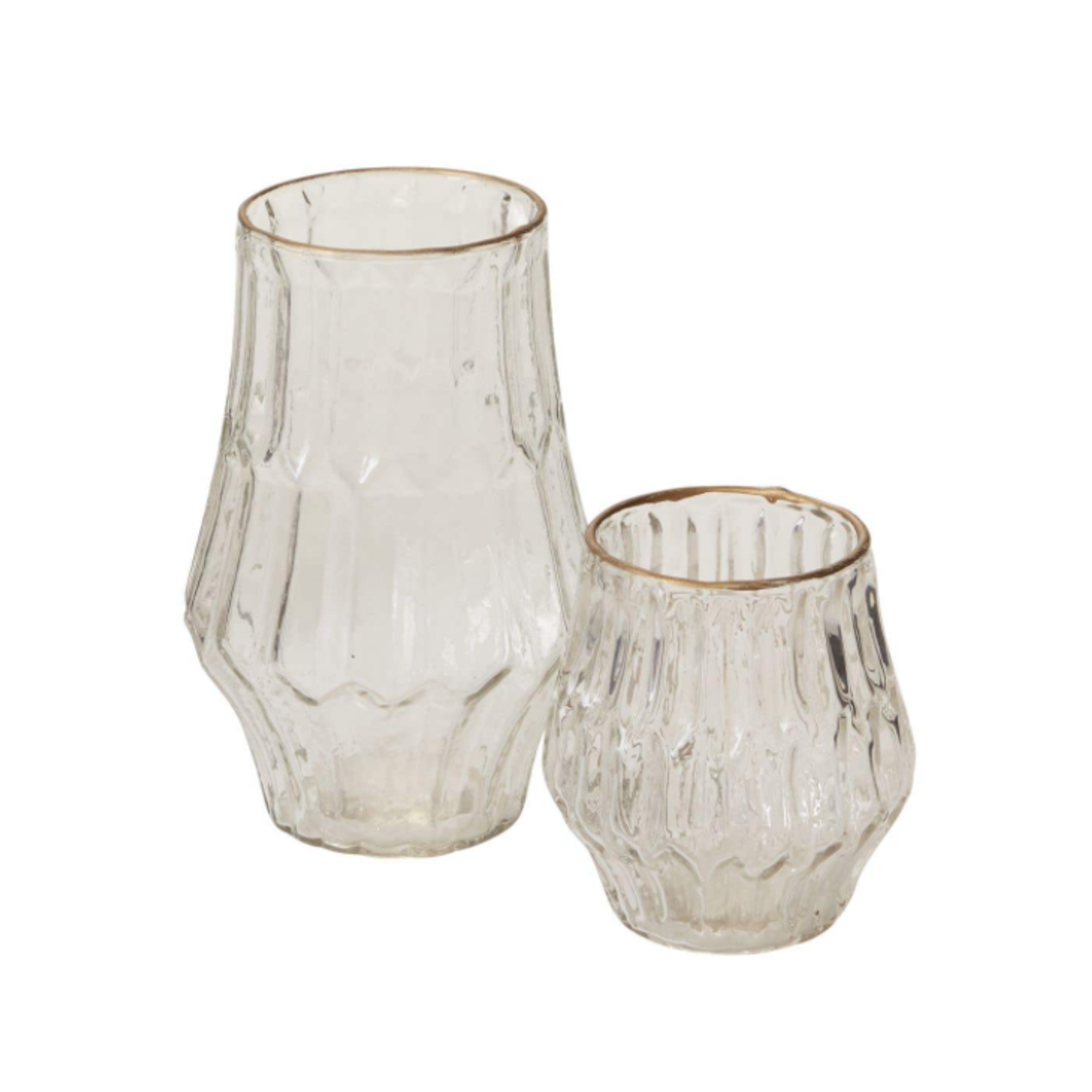 4”H X 3.5” CLEAR GLASS KATHERINE VOTIVE WITH GOLD LIP