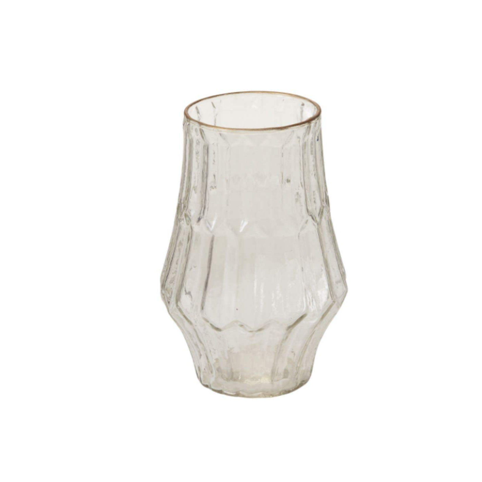 6.75”H X 4.5” CLEAR GLASS KATHERINE VOTIVE WITH GOLD LIP
