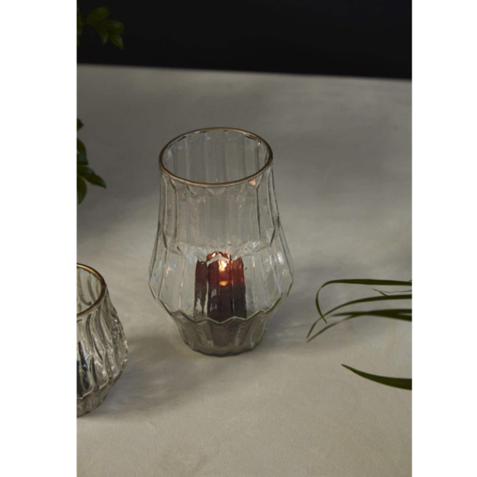 6.75”H X 4.5” CLEAR GLASS KATHERINE VOTIVE WITH GOLD LIP