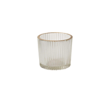 2.75”H X 2.25” CLEAR GLASS FLUTED RITZY VOTIVE WITH GOLD LIP