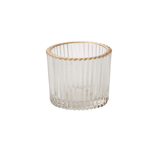 2.25” X 3” CLEAR GLASS FLUTED RITZY VOTIVE WITH GOLD LIP