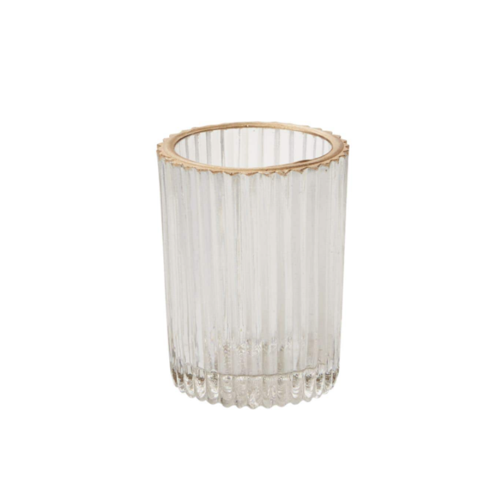 3”H X 3.5” CLEAR GLASS FLUTED RITZY VOTIVE WITH GOLD LIP