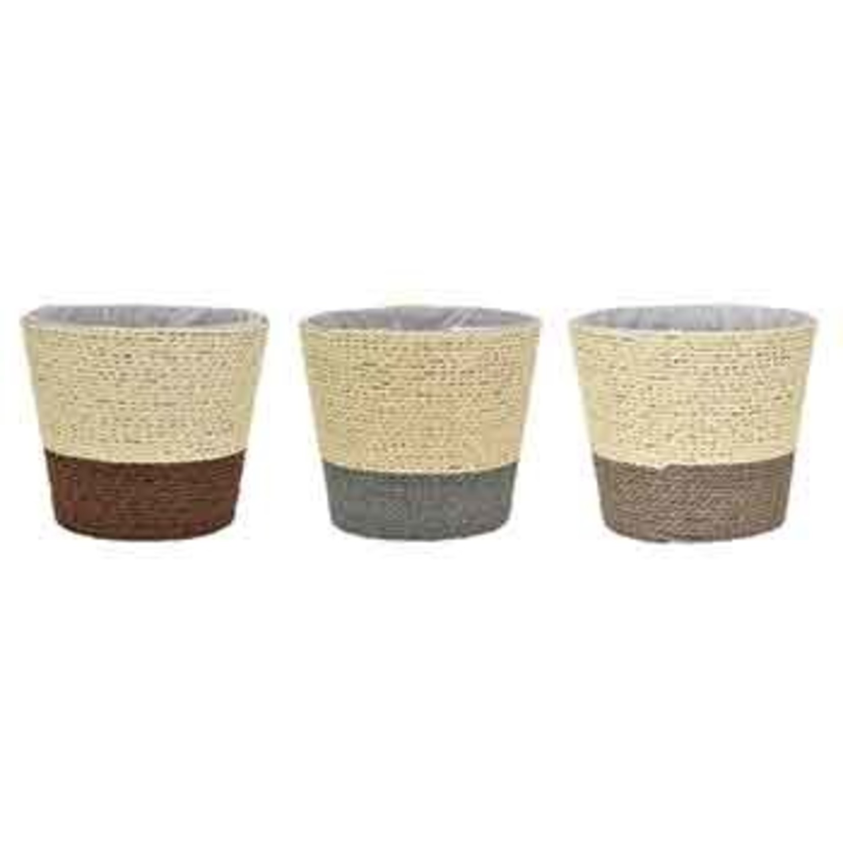 6.25"H X 5.75” SEA GRASS POT BASKETS WITH LINER (PRICE PER EACH, BOX HAS ASSORTMENT)