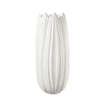13.75”H X 6” LARGE MATTE WHITE Ceramic Round Vase with Uneven Lip and Embossed Pattern Design Body