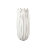 11”H X 5.25”SMALL MATTE WHITE Ceramic Round Vase with Uneven Lip and Embossed Pattern Design Body