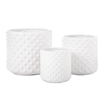 6.5” X 6.5” MEDIUM Matte White Round Ceramic Pot with Embossed Dotted Pattern Design Body