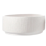 6.5”H X 13.5” LARGE  Matte White Ceramic Round Bowl with Line Abstract Pattern Design Body on Base