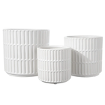 4.25” X 4.25” SMALL WHITE Matte Ceramic Round Pot with Wide Mouth and Debossed Barrette Design Body