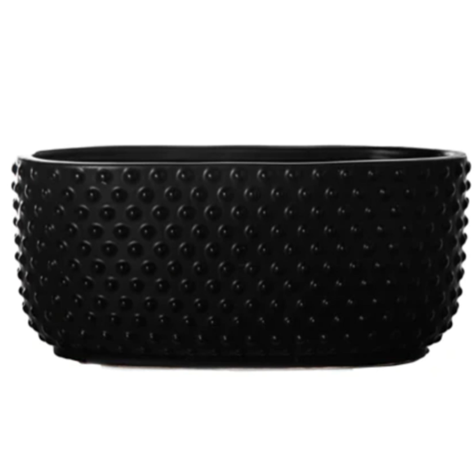 4.75"H X 5.5” X 10.25” MATTE BLACK Ceramic Low Oval Vase with Embossed Dotted Pattern Design Body